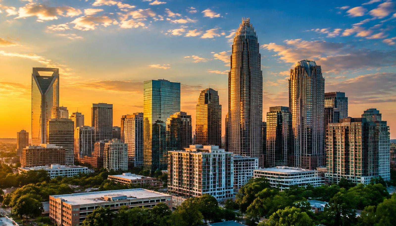 City skyline at golden hour